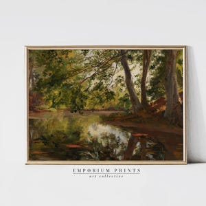 Forest Pond Reflection Landscape: Rustic Vintage Woodland Art (Digital Download)