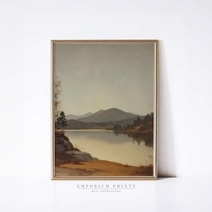 Mountain Lake Digital Print | Printable Serene Landscape Wall Art | Vintage Nature Painting for Home or Office by Emporium Prints