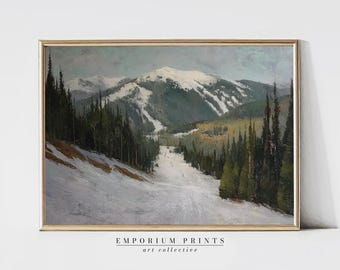 Snowy Mountain Trail Print | PRINTABLE Winter Alpine Landscape Wall Art | Rustic Lodge Digital Painting for Cabin or Nature-Inspired Decor