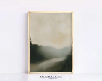 Moody Abstract Landscape Digital Print | Misty River Wall Art | Neutral Minimalist Nature Painting for Home Decor PRINTABLE