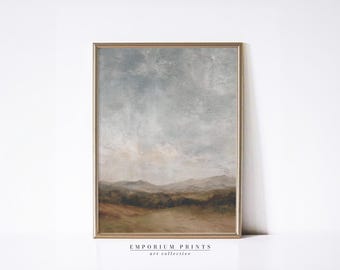 Soft Horizon Landscape Print: Minimal Neutral Countryside Painting (Digital Download)