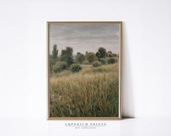 Ängstryck på landsbygden: Rustikt landskap med böljande kullar, bondgårdsväggkonst, vild pastoral natur (digital nedladdning)