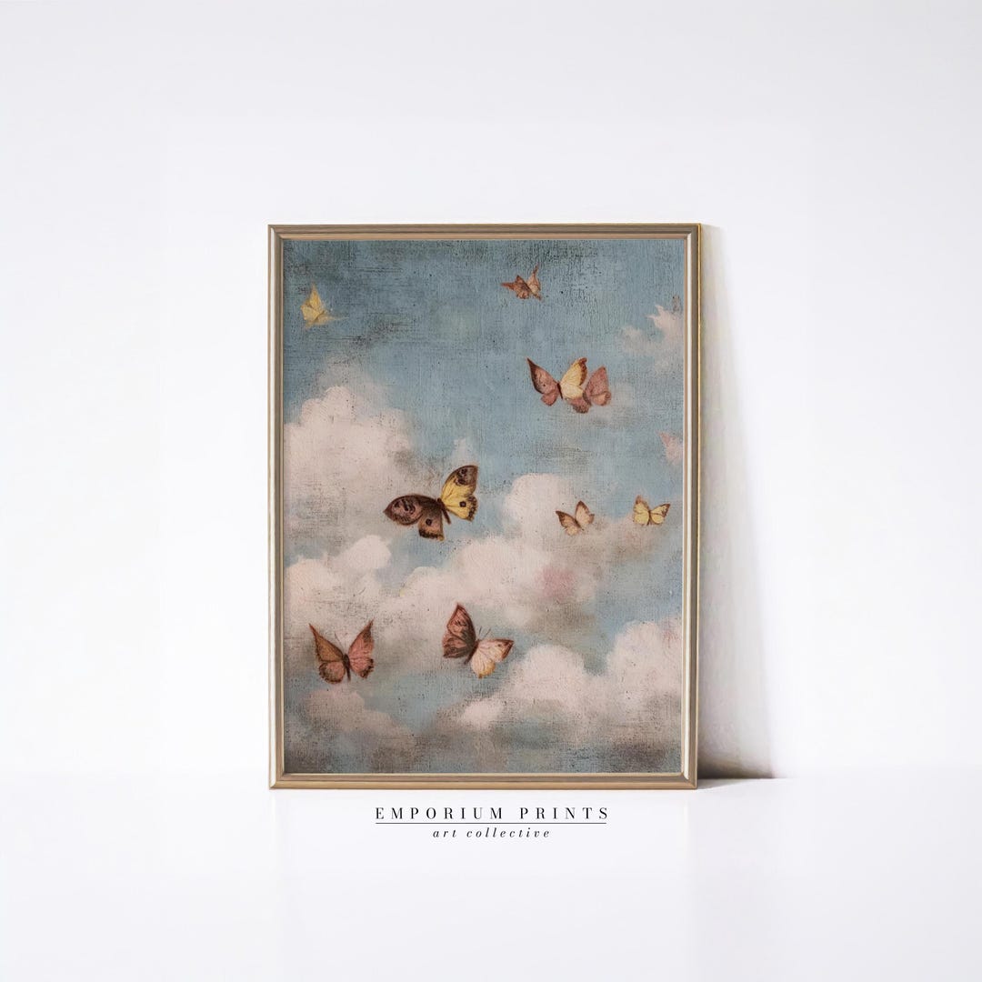 Butterfly Cloud Painting Print | Vintage Sky Wall Art | Romantic ...