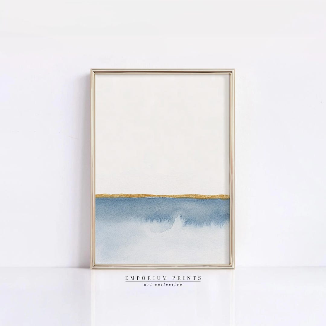 Minimalist Watercolor Print | Abstract Blue and Gold Art | Modern Wall ...