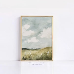 Country Spring Landscape Painting, Landscape Print, Printable Wall Art, Summer Flower Field, Vintage Inspired Artwork, Spring Wall Decor