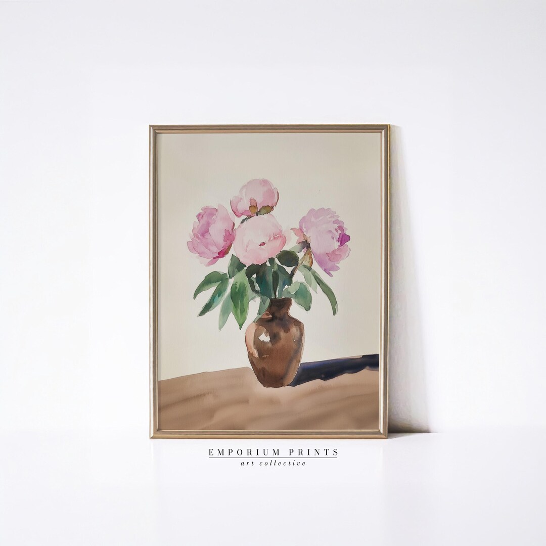 Pink Peony Vase Watercolor Print | Floral Wall Art | Printable Home ...