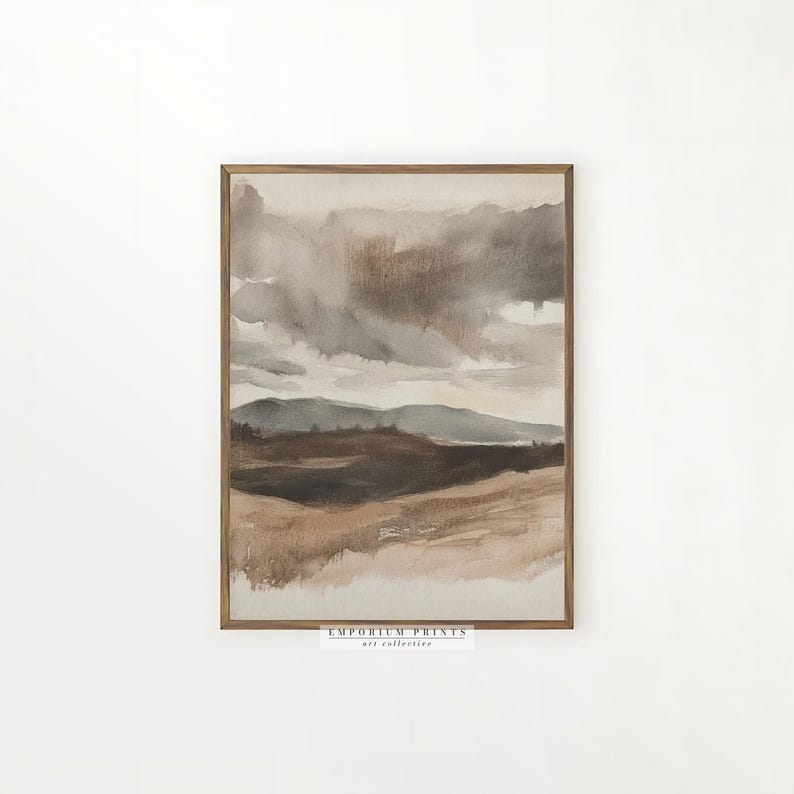 Neutral Abstract Landscape Print: Minimalist Taupe Hills Wall Art ...