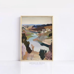 River Landscape | Countryside Wall Art | Pastel Nature Art Trendy Abstract Landscape Oil Painting Downloadable Art | Cottage Core Decor
