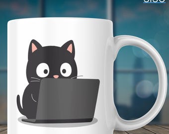 コーディング猫コーヒーマグ - 在宅勤務猫マグ - 面白いリモートワーカーコーヒーカップ