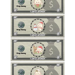 Christmas Bunny Prop Money Cash Stuffing Play Money Placeholder Cash | 0.25, 0.50, 1 ,5 ,10 ,20 ,50 ,100, 500, 1000, IOU, Fully Funded Bills