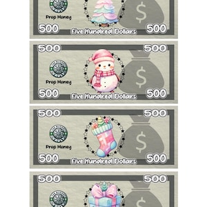 Christmas Prop Money Cash Stuffing Play Money Placeholder Cash | 0.25, 0.50, 1 ,5 ,10 ,20 ,50 ,100, 500, 1000, IOU, Fully Funded Bills