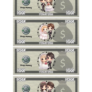 Cute Wedding Prop Money Cash Stuffing Play Money Placeholder Cash | 0.25, 0.50, 1 ,5 ,10 ,20 ,50 ,100, 500, 1000, IOU, Fully Funded Bills