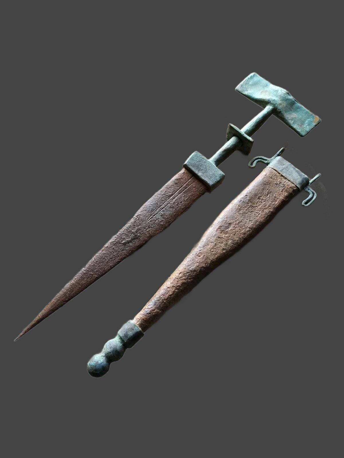 Vintage Ancient Celtic Bronze & Iron DAGGER and SCABBARD Hallstatt