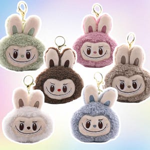 Labubu pluizige portemonnee - pastelkleurige esthetische portemonnee met ritssluiting, pluche sleutelhangersleutelhanger, kawaii minizakje Zimomo the Monsters - CottonKoko
