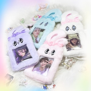 Porte-cartes photo lapin - esthétique pastel, porte-clés pelucheux duveteux, lapin Esther, porte-cartes kawaii Collections Kpop Idol - CottonKoko