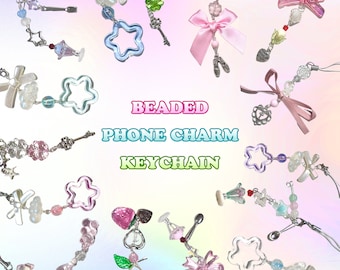 Handgemaakte telefoonbedel met kralen: Y2K Kawaii pastelkleurige sleutelhanger