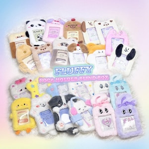 BLIND BOX Fluffy Photocard Holder – Mystery Draw bag, Kawaii Plush Keychain, Pastel ID Case for Kpop Fans & Students, Girly Gift –CottonKoko