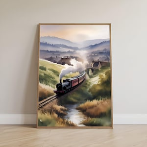 Vintage Steam Train Print: Countryside Railway Travel Poster (Digital Download