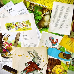 Vintage Ephemera Pack, Volle Größe Kinderbuchseiten, Ostern, Hase, Frühling, 15+ Teile