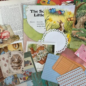 Junk Journal Ephemera Pack-30+ Teile, Frühling, Ostern, Hase, Mixed Media, Scrapbook Zubehör, Art Journal, Vintage Kinderbücher