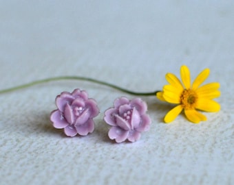 Vintage Earrings- Purple Flower Earrings- Titanium Flower Studs- Hypoallergenic Flower Studs- Small Flower Earring Posts- Titanium Earrings