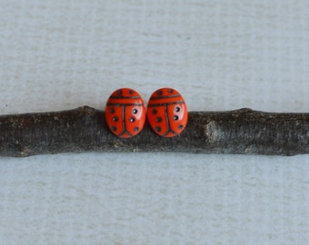 Vintage Red Ladybug Earrings- Titanium Glass Studs- Hypoallergenic- Lady Bug Lover- Good Luck Gift- 1980s Vintage Titanium Earrings Studs