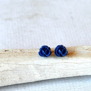 Blue Rose Earrings- Royal Blue Flower Studs- Titanium Studs- Blue Titanium Earrings- Royal Blue Jewelry- Titanium Flower Post Earrings