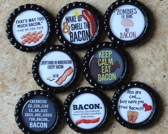 Bacon Bottlecap Magnets- Funny Gift for Him- Bacon Gift- Fridge Magnets- Bacon Lover- Gift for Husband Dad- Bacon Decor- Funny Magnets