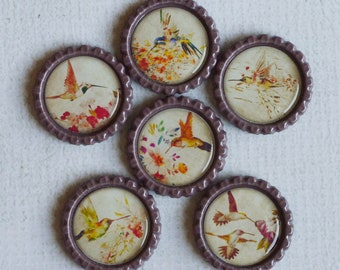 Hummingbird Magnets- Shabby Chic Decor- Kitchen Magnets- Hummingbird Gift- Bird Lover- Hummingbird Floral Deor- Nature Gift- Fridge Magnets