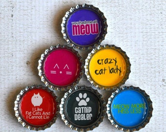 Cat Gift- Funny Cat Bottlecap Magnets- Cat Magnets- Cat Decor- Cat Lover Gift- Cat Kitchen- Funny Cat Gift- Cat Humor- Kitty Cat Gift