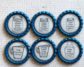 Cooking and Baking Conversion Chart- Kitchen Magnet Set- Farmhouse, Country Kitchen- Kitchen Measurement Bottlecap Magnets- Cooking Gift