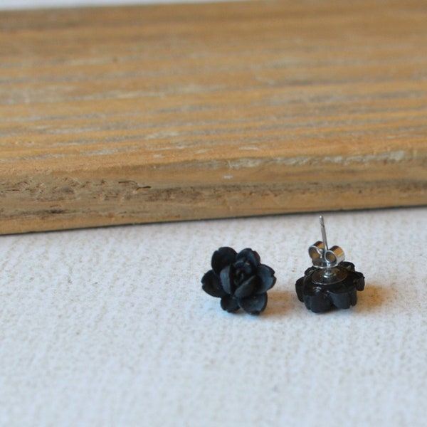 Pendientes Vintage- Pendientes de flor negro- Studs de flor de titanio- Studs de flores hipoalergénicas- pequeños pendientes de flores- Pendientes de titanio