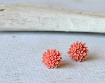 Pink Flower Earrings- Titanium Flower Studs- Light Pink Posts- Titanium Earrings- Dahlia Flower Earrings- Hypoallergenic Studs- Girl Gift
