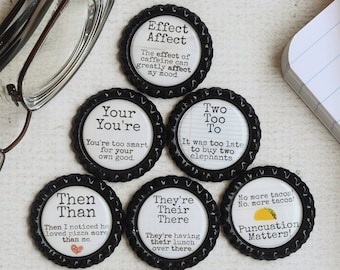 Grammar Correction Bottlecap Magnets- Gift for Writer, Teacher, Friend- Nerd, Geek Gift- Funny Magnets- Punctuation- Literary Humor