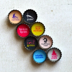 Yoga Gift Yoga Upcycled Bottlecap Magnets Yoga Meditation Yoga Mom Gift Healthy Living Inhale Exhale Just Breath Yoga Kitchen Magnets image 1