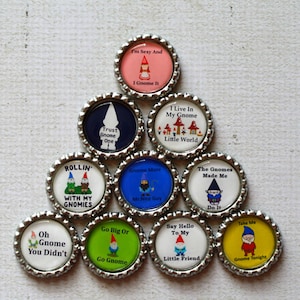 Funny Gnome Bottlecap Magnets Gnome Decor Kitchen Magnets Gnome Humor Fun Magnets Quirky Gift Gnome Gift Gnome Humor Set of 10 image 1