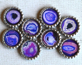 Purple Agate, Geode Bottlecap Magnets- Rock Decor- Purple Geode- Purple Magnets- Science Magnets- Locker Magnets- Geode Decor- Purple Agate