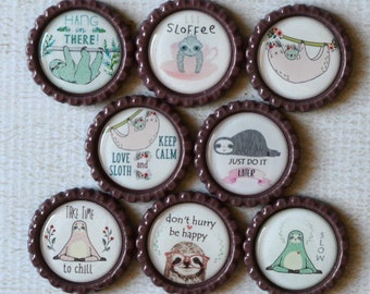 Sloth Bottlecap Magnets- Gift for Coworker- Gift Under 10- Cute Sloth Decor- Office or Locker Magnets- Gift for Sloth Lover- Sloth Gift