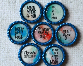 Moon Magic Bottlecap Magnets- Moon Gift, Decor, Love- Positive Quotes- Inspiration, Celebrate Gift- Kitchen, Fridge Magnets- Night Sky Stars