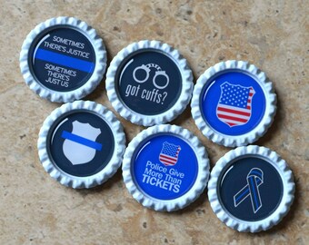 Police Support Magnets- Thin Blue Line- Bottlecap Magnets- Police Birthday- Office Magnets- Police Gift- Police Officer Gift- Retirement