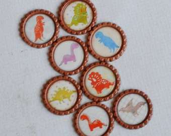 Dinosaur Magnets- Dino Birthday- Dino Gift- Dinosaur Party- T-Rex, Stegosaurus, Triceratops- Fridge Magnets- Bottlecap Magnets for Child