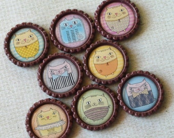 Cat Bottlecap Magnets- Cat Decor- Cat Lover Gift- Funny Cat Magnets- Fat Cats- Vet Tech Gift- Cat Friend- Refrigerator Kitchen Magnets