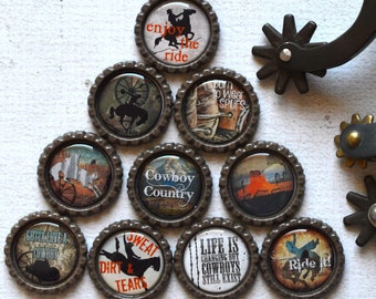 Cowboy Bottlecap Magnets- Western Cowboy Decor- Refrigerator Magnets- Gift For Him- Country Western- Cowboy Country Magnets- Cowboy Gift