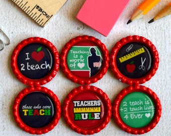 Teacher Gift- Bottlecap Magnets- Thank you Gift- Teacher Appreciation- Teacher Birthday, Teacher Christmas- Teacher Love- School Magnets