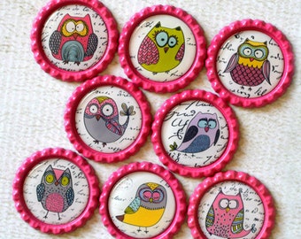 Owl Bottlecap Magnets- Colorful Owl Decor- Kitchen Magnets- Owl Lover- Owl Gift- White Board Magnets- Owl Kitchen Decor- Mom or Friend Gift