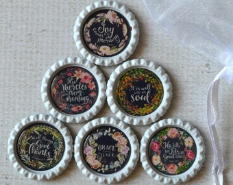 Bible Verses- Floral Bible Verse Bottlecap Magnets- Floral Scriptures- Religious Gift, Gift for Her, Christian Gift, Bible Gift- Set of 6