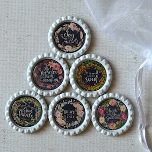 Bible Verses- Floral Bible Verse Bottlecap Magnets- Floral Scriptures- Religious Gift, Gift for Her, Christian Gift, Bible Gift- Set of 6