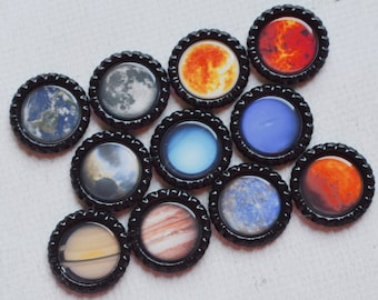 Planet Bottlecap Magnets- Solar System, Astronomy, Cosmic, Science Fridge Magnets- Kid Gift, Teacher Gift, Homeschool Classroom Magnets