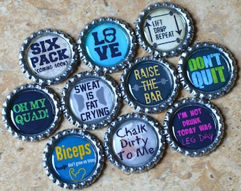 Weightlifting Bottlecap Magnets- Gift for Him- Fitness, Workout Gift- Fridge Magnets- Funny Magnets- Exercise, Personal Trainer, Gym Humor