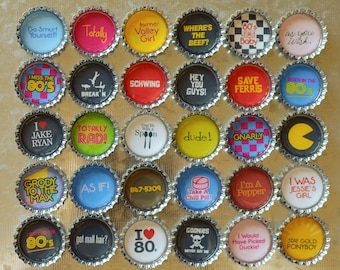 1980's Bottlecap Magnets- 80's Kitchen, Decor, Party, Birthday, Gift, Nostalgia, Theme- Party Favors- Funny Office Magnets- 1980's Gift